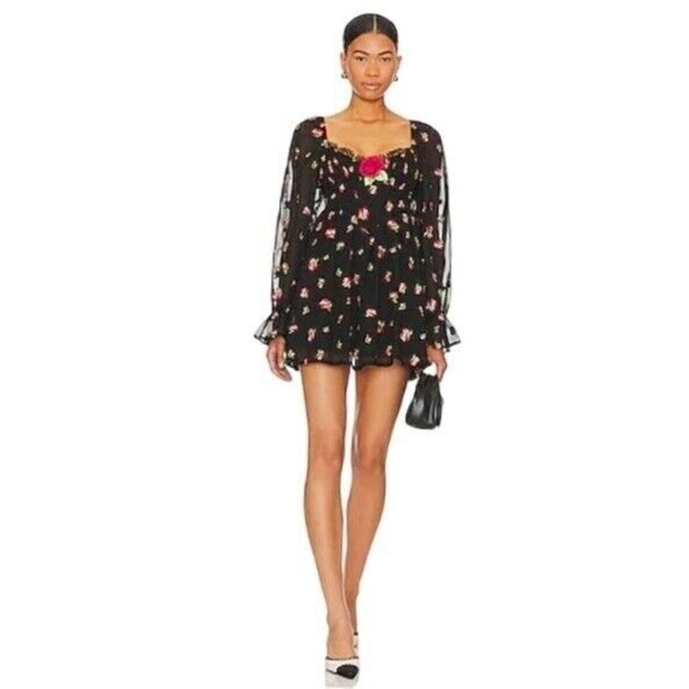 NWT For Love and Lemons Wren Mini Dress Black Multi XS $269